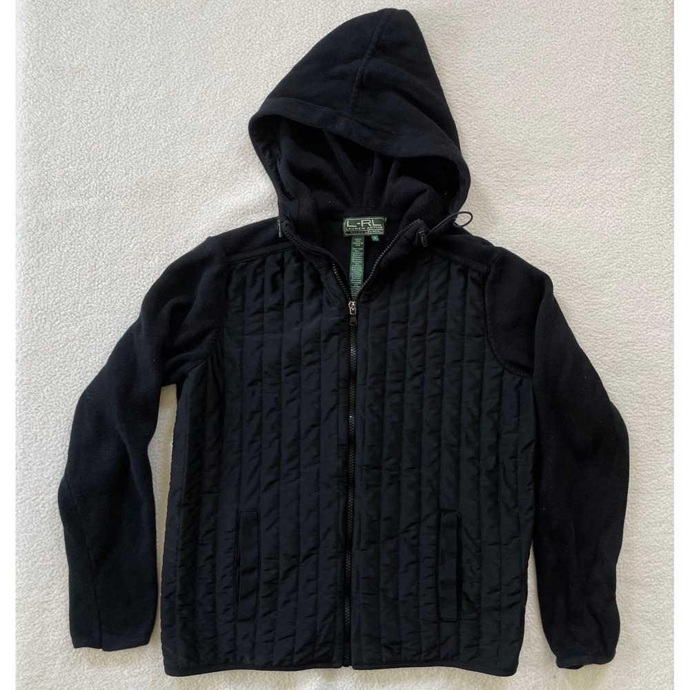 Lauren Active Ralph Lauren Zip Hoodie Womens Medium Black Quilted Mixed Media